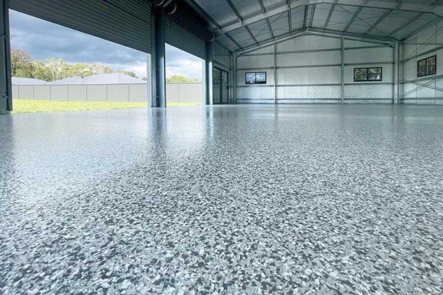 Resin flake flooring warehouse installation